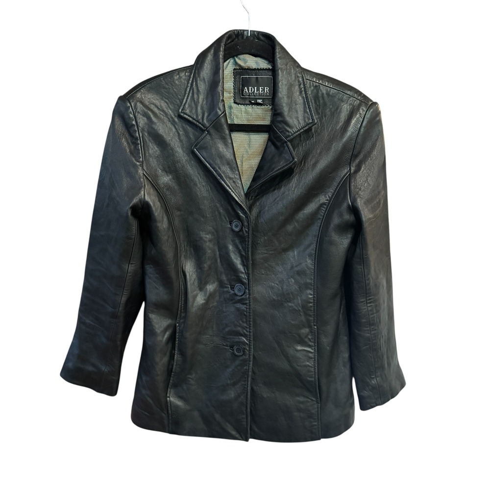 Adler Collection Black Lambskin Leather Blazer Jacket Womens Medium Vintage